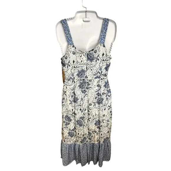 NWT Mila Mae Blue White Dual Floral Print Flowy Ruffle Hem Sweetheart Neck SZ S - Picture 7 of 10